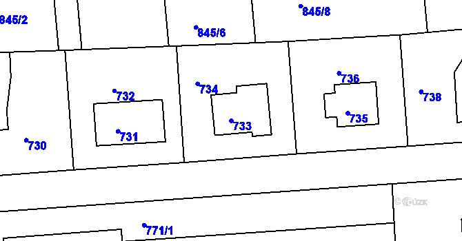 Parcela st. 733 v KÚ Písnice, Katastrální mapa