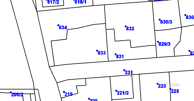 Parcela st. 833 v KÚ Písnice, Katastrální mapa