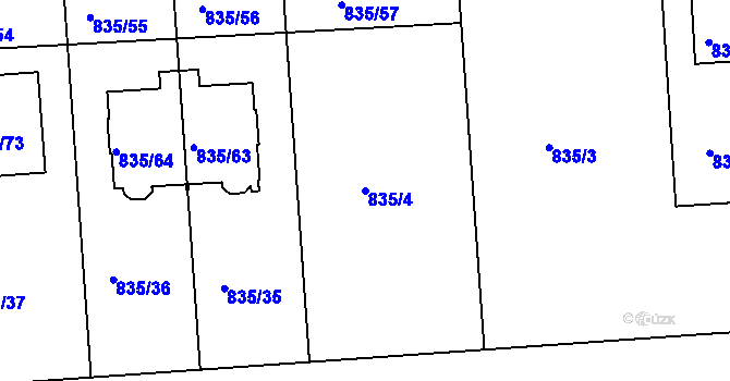 Parcela st. 835/4 v KÚ Písnice, Katastrální mapa