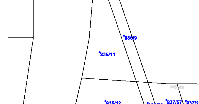 Parcela st. 835/11 v KÚ Písnice, Katastrální mapa