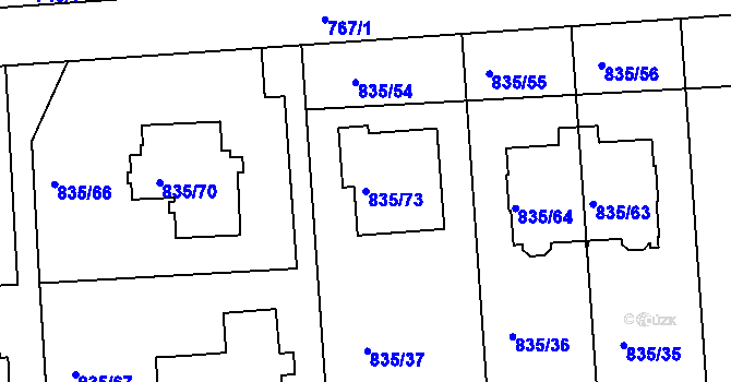 Parcela st. 835/73 v KÚ Písnice, Katastrální mapa