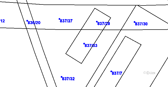 Parcela st. 837/33 v KÚ Písnice, Katastrální mapa