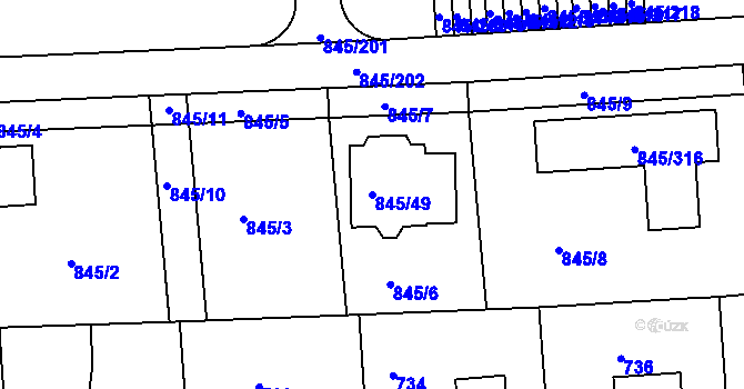 Parcela st. 845/49 v KÚ Písnice, Katastrální mapa