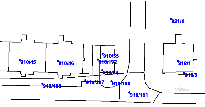 Parcela st. 910/55 v KÚ Písnice, Katastrální mapa