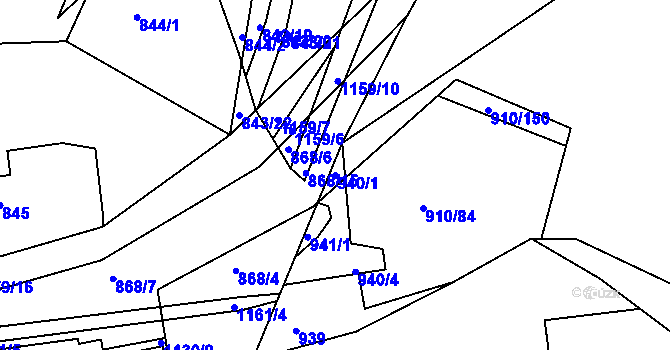 Parcela st. 940/1 v KÚ Písnice, Katastrální mapa