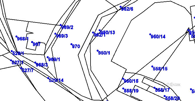 Parcela st. 950/1 v KÚ Písnice, Katastrální mapa