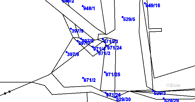 Parcela st. 971/3 v KÚ Písnice, Katastrální mapa