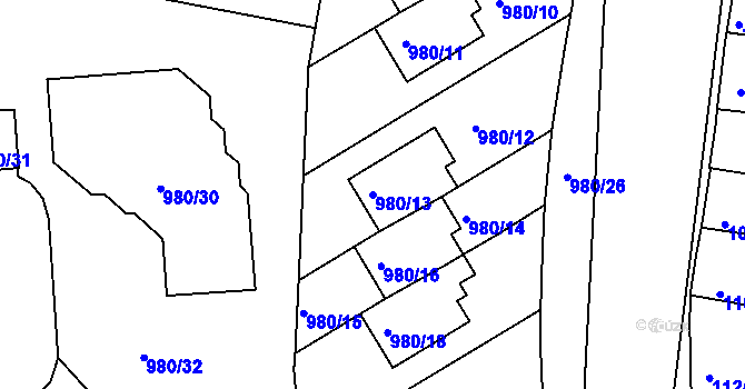 Parcela st. 980/13 v KÚ Písnice, Katastrální mapa