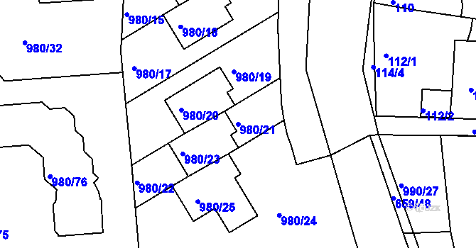 Parcela st. 980/21 v KÚ Písnice, Katastrální mapa