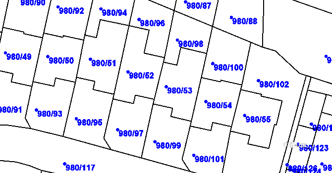 Parcela st. 980/53 v KÚ Písnice, Katastrální mapa