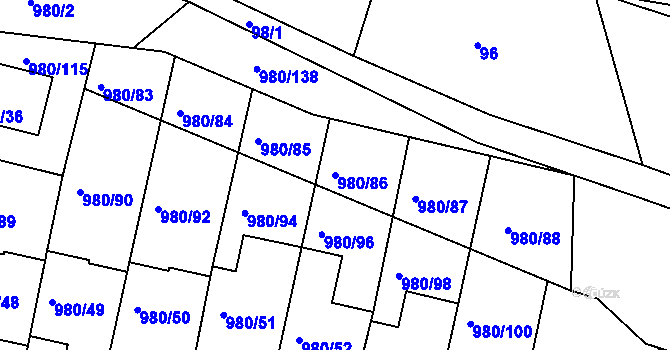 Parcela st. 980/86 v KÚ Písnice, Katastrální mapa