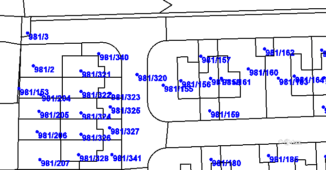 Parcela st. 981/155 v KÚ Písnice, Katastrální mapa