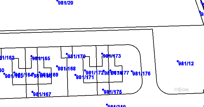 Parcela st. 981/173 v KÚ Písnice, Katastrální mapa