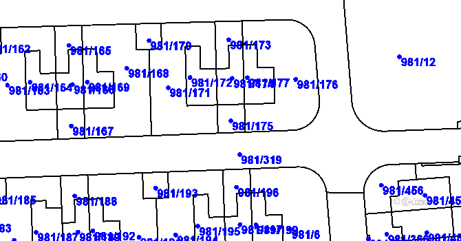 Parcela st. 981/175 v KÚ Písnice, Katastrální mapa