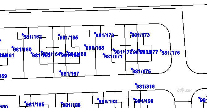 Parcela st. 981/171 v KÚ Písnice, Katastrální mapa