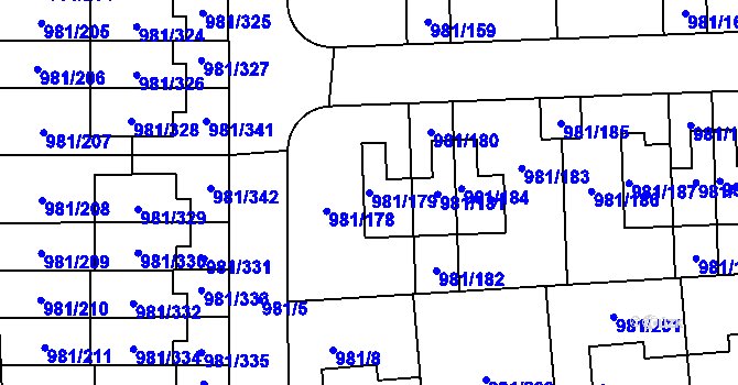 Parcela st. 981/179 v KÚ Písnice, Katastrální mapa