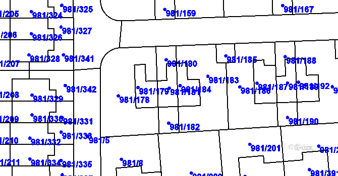 Parcela st. 981/181 v KÚ Písnice, Katastrální mapa