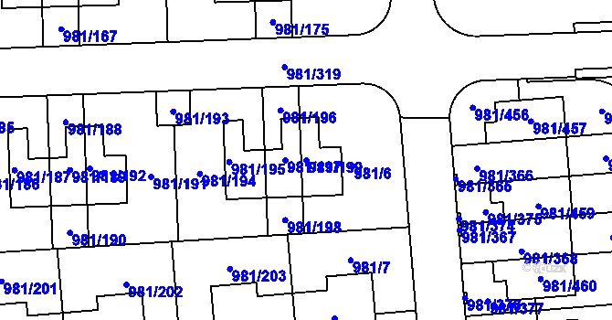 Parcela st. 981/199 v KÚ Písnice, Katastrální mapa