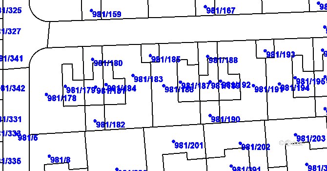 Parcela st. 981/186 v KÚ Písnice, Katastrální mapa