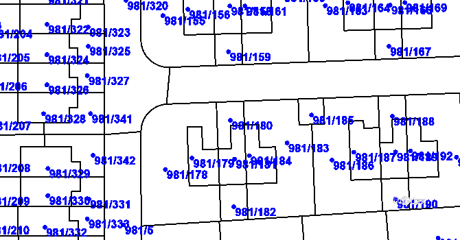 Parcela st. 981/180 v KÚ Písnice, Katastrální mapa