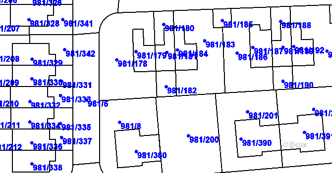 Parcela st. 981/182 v KÚ Písnice, Katastrální mapa