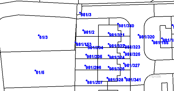 Parcela st. 981/204 v KÚ Písnice, Katastrální mapa