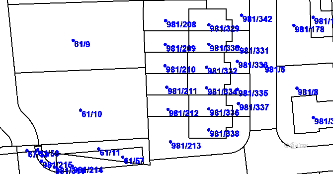 Parcela st. 981/211 v KÚ Písnice, Katastrální mapa