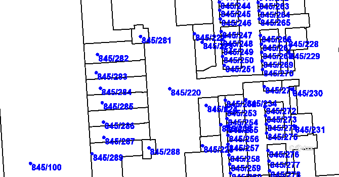Parcela st. 845/220 v KÚ Písnice, Katastrální mapa