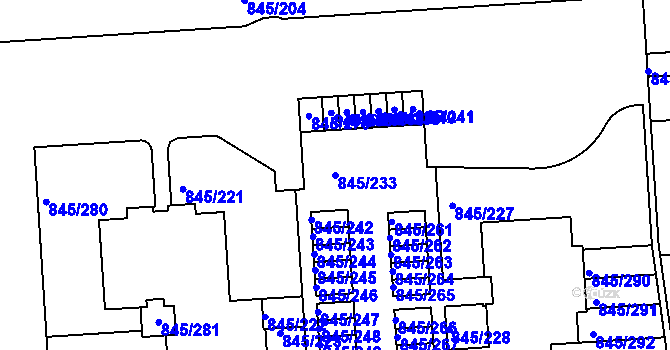Parcela st. 845/233 v KÚ Písnice, Katastrální mapa