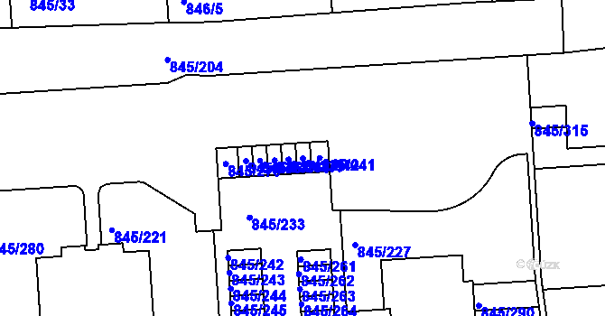 Parcela st. 845/240 v KÚ Písnice, Katastrální mapa