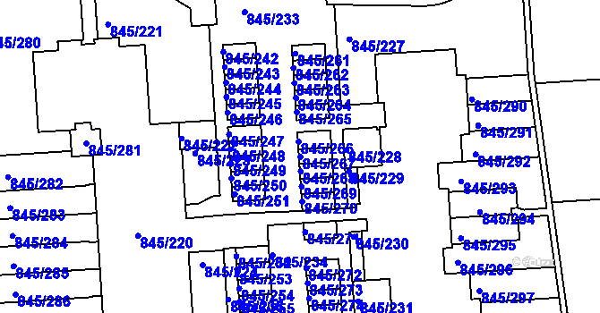 Parcela st. 845/267 v KÚ Písnice, Katastrální mapa
