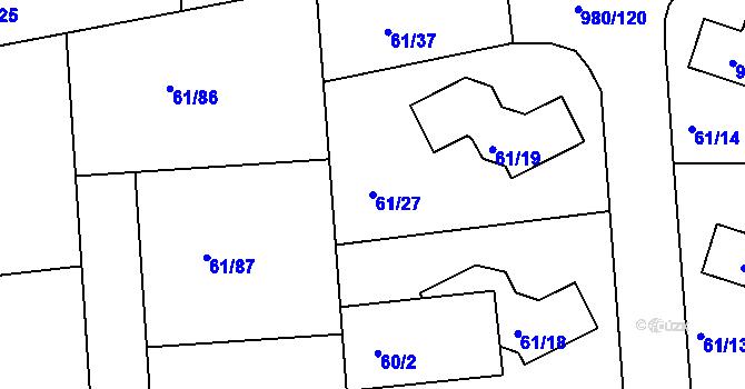 Parcela st. 61/27 v KÚ Písnice, Katastrální mapa