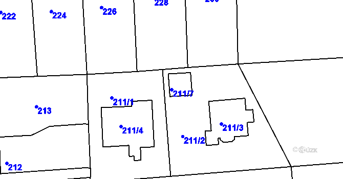 Parcela st. 211/7 v KÚ Písnice, Katastrální mapa