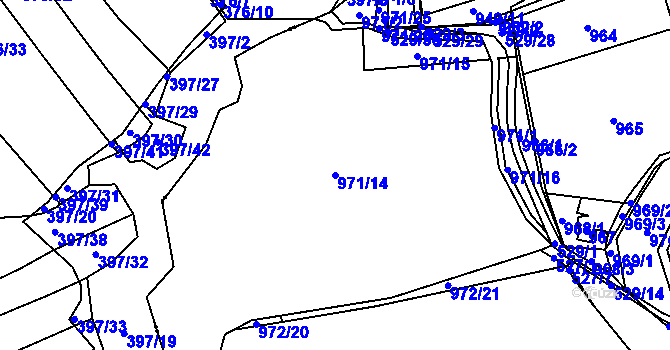 Parcela st. 971/14 v KÚ Písnice, Katastrální mapa