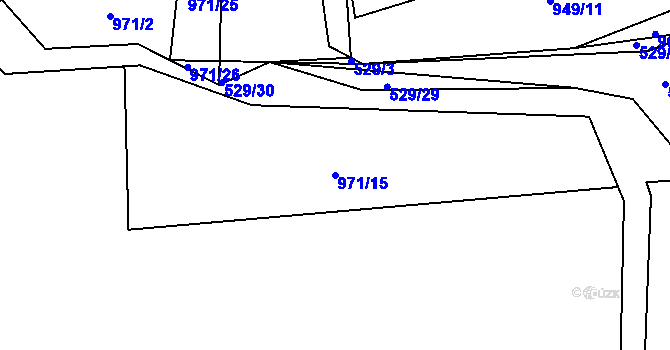 Parcela st. 971/15 v KÚ Písnice, Katastrální mapa