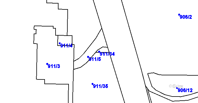 Parcela st. 911/34 v KÚ Písnice, Katastrální mapa