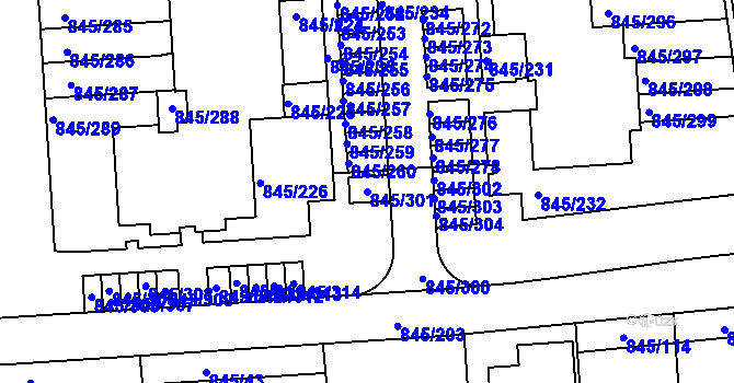 Parcela st. 845/301 v KÚ Písnice, Katastrální mapa