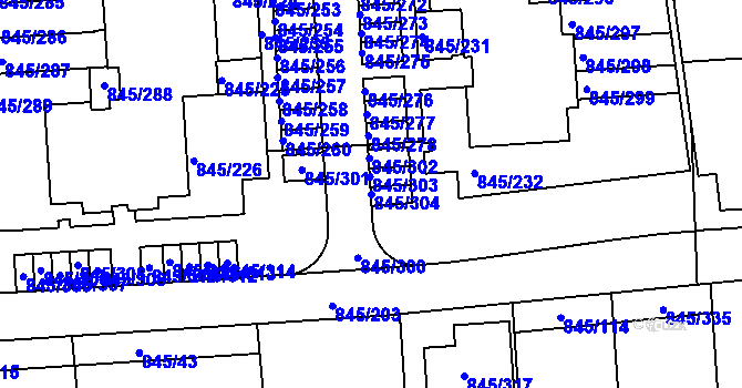 Parcela st. 845/304 v KÚ Písnice, Katastrální mapa