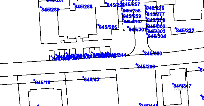 Parcela st. 845/313 v KÚ Písnice, Katastrální mapa