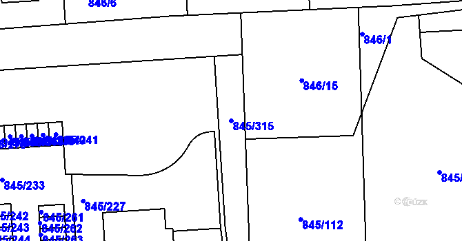 Parcela st. 845/315 v KÚ Písnice, Katastrální mapa