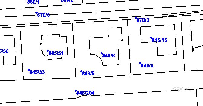 Parcela st. 846/8 v KÚ Písnice, Katastrální mapa