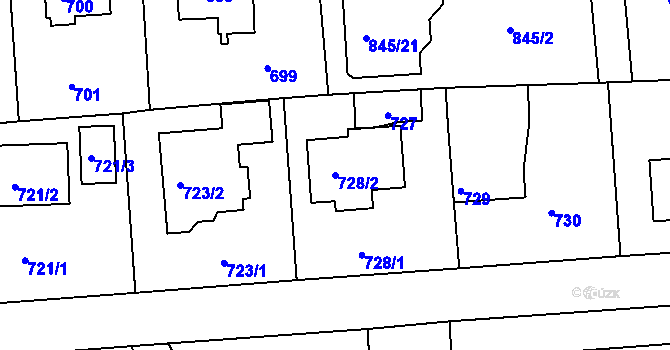 Parcela st. 728/2 v KÚ Písnice, Katastrální mapa