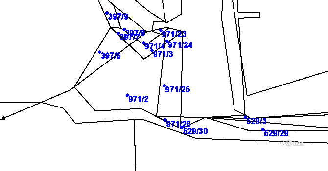Parcela st. 971/25 v KÚ Písnice, Katastrální mapa