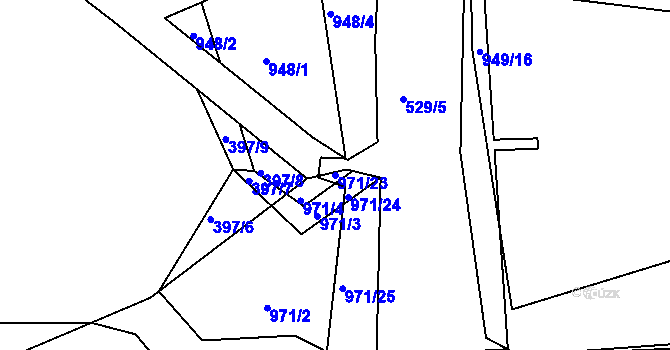 Parcela st. 971/23 v KÚ Písnice, Katastrální mapa