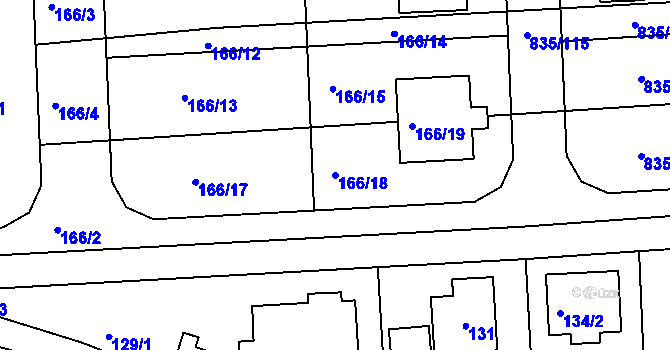 Parcela st. 166/18 v KÚ Písnice, Katastrální mapa