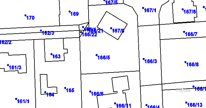 Parcela st. 166/5 v KÚ Písnice, Katastrální mapa