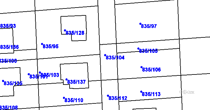 Parcela st. 835/104 v KÚ Písnice, Katastrální mapa