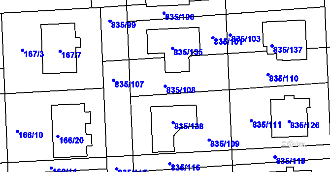 Parcela st. 835/108 v KÚ Písnice, Katastrální mapa