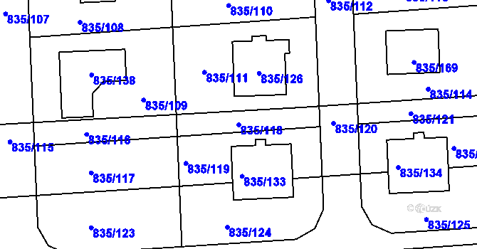 Parcela st. 835/118 v KÚ Písnice, Katastrální mapa