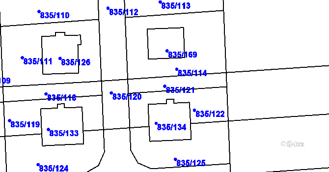 Parcela st. 835/121 v KÚ Písnice, Katastrální mapa
